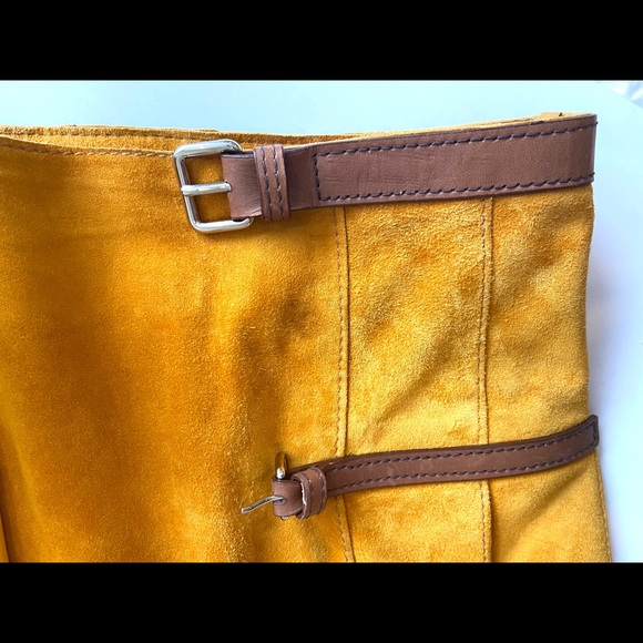Prada Mustard Yellow Suede Mid Length Wrap Skirt - Picture 10 of 15